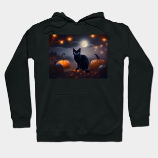 Handsome black cat in a pumpkin patch Hoodie